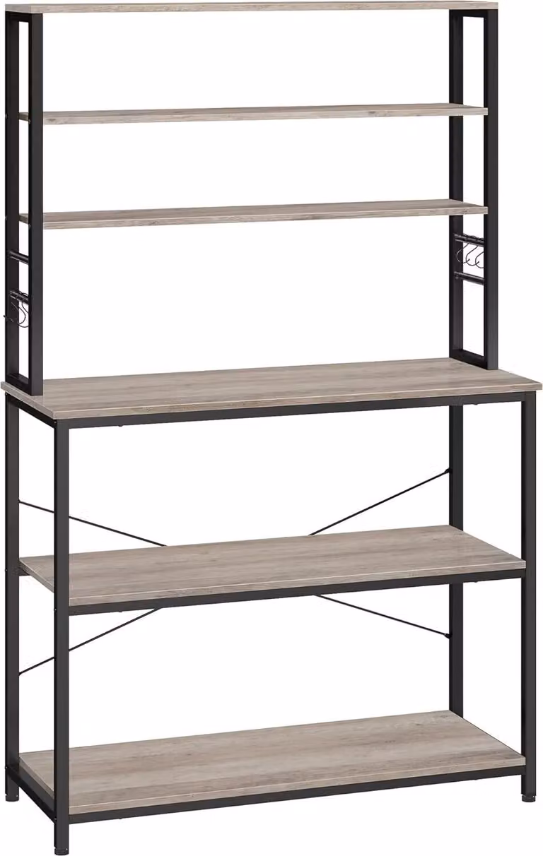 Scaffale da cucina per macchina da caffè VASAGLE, 6 ripiani e 6 ganci, struttura in acciaio a microonde, stile industriale, 40 x 100 x 167 cm, grigio e nero