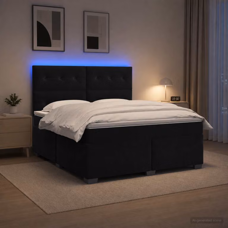 Letto box spring vidaXL con materasso ibrido in velluto nero L: 140 cm, P: 190 cm