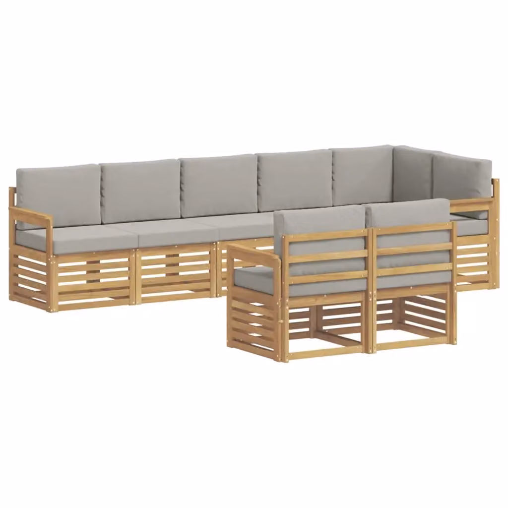 Set di divani da esterno a L vidaXL in legno di acacia con cuscini, Bianco e Grigio – 2
