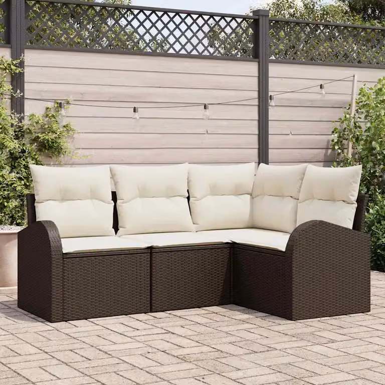 Set Divano da Giardino a L vidaXL Marrone con Cuscini e Struttura in Metallo e Polyrattan