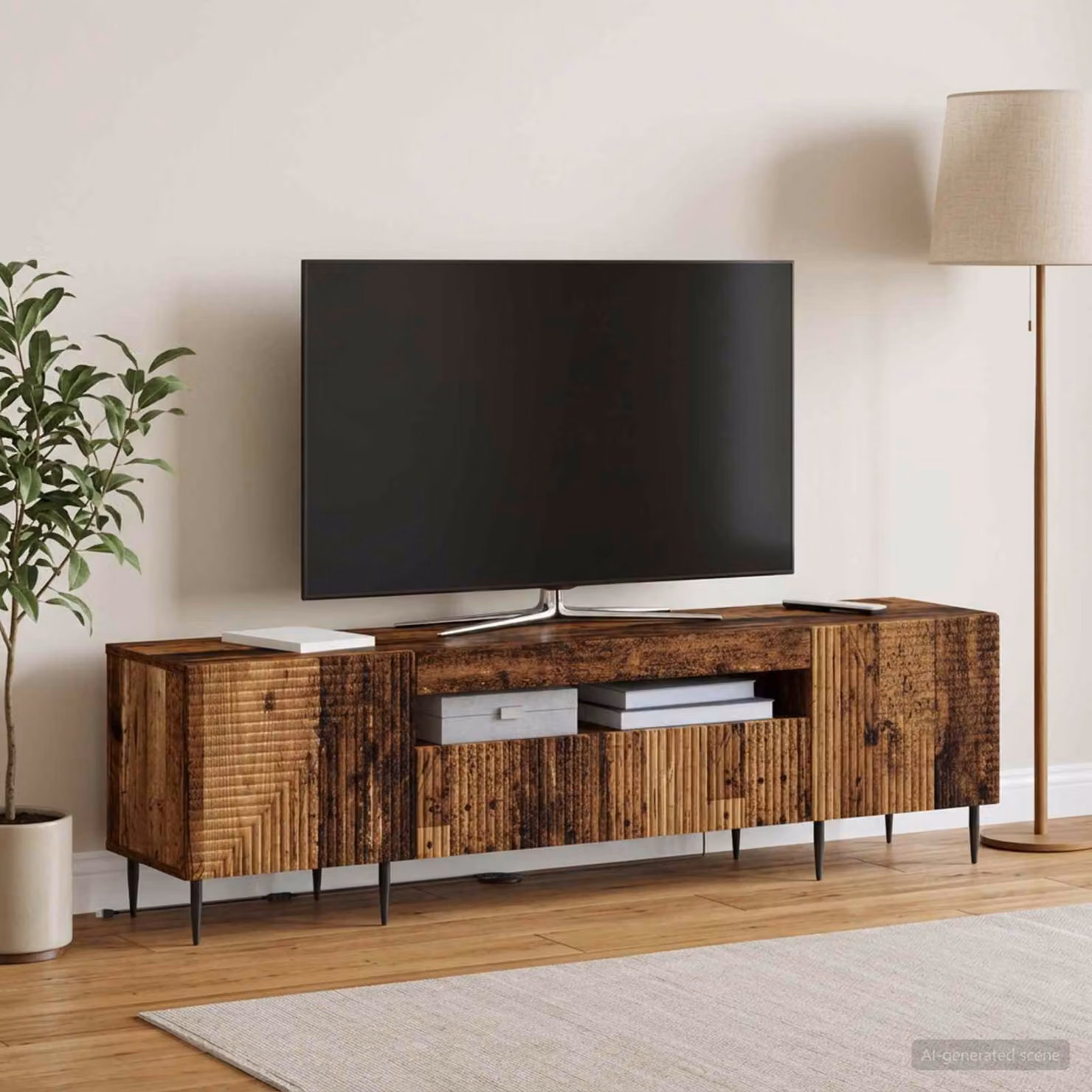 Mobile TV LED vidaXL HAARLEM in legno marrone con illuminazione integrata L: 153 cm, P: 35 cm, H: 43 cm