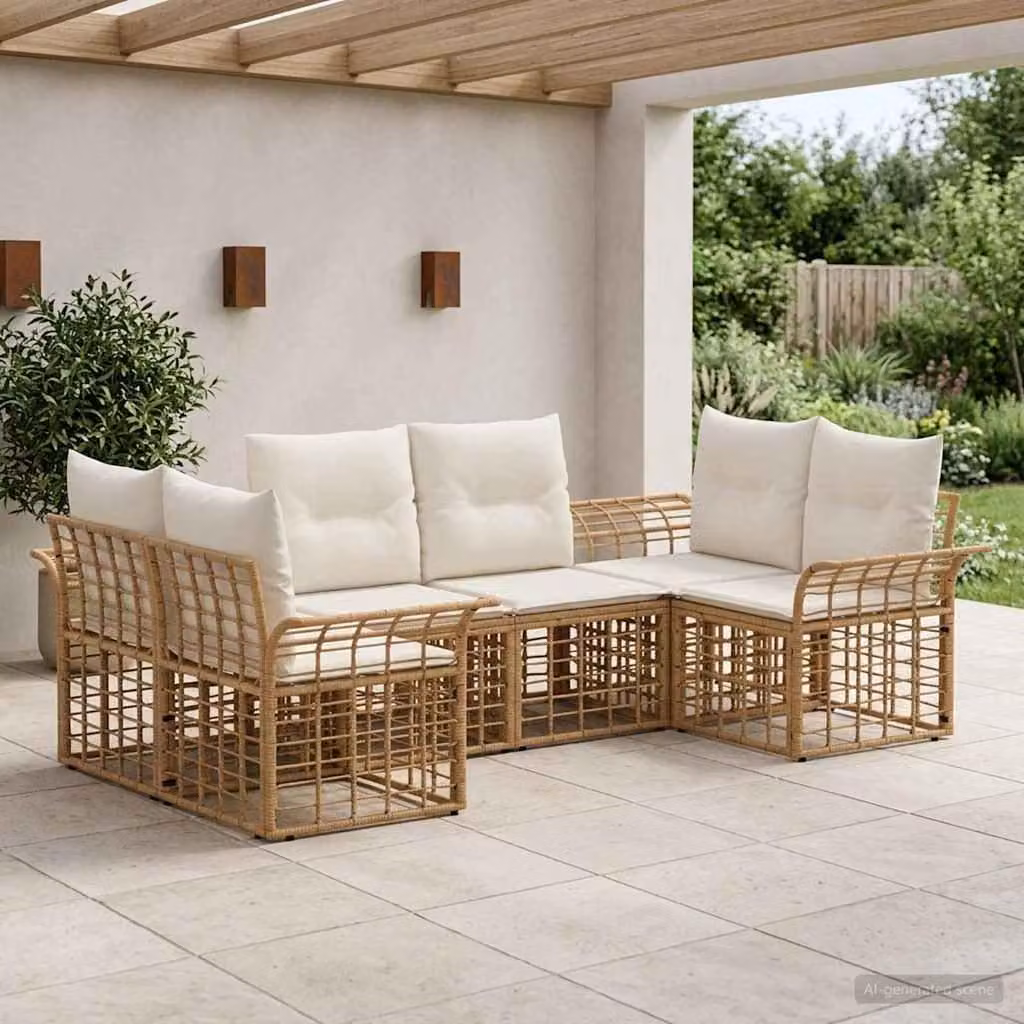 Maison Exclusive - Set da esterno per divano, 6 pezzi. Tessuto in poliestere, colore naturale e bianco crema