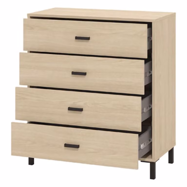 Cassettiera Rosasco con 4 cassetti in legno color marrone rovere e beige, L 80 cm x P 40 cm x H 90 cm