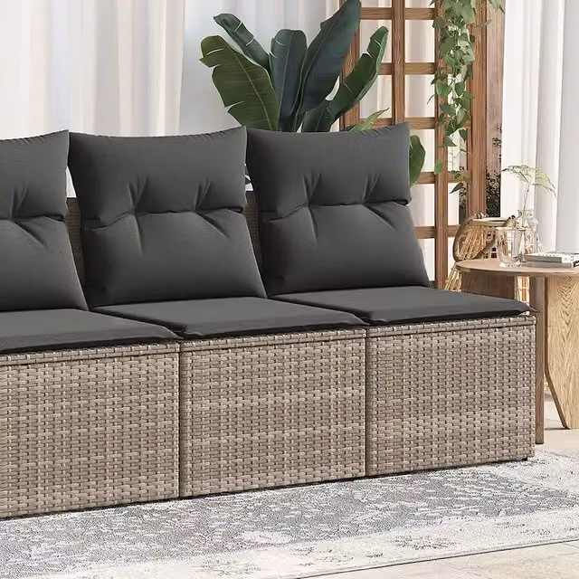 Set Divano da Giardino Design Mania 2 Pezzi in Polyrattan Acacia Grigio con Cuscini Imbottiti e Coperture Rimovibili