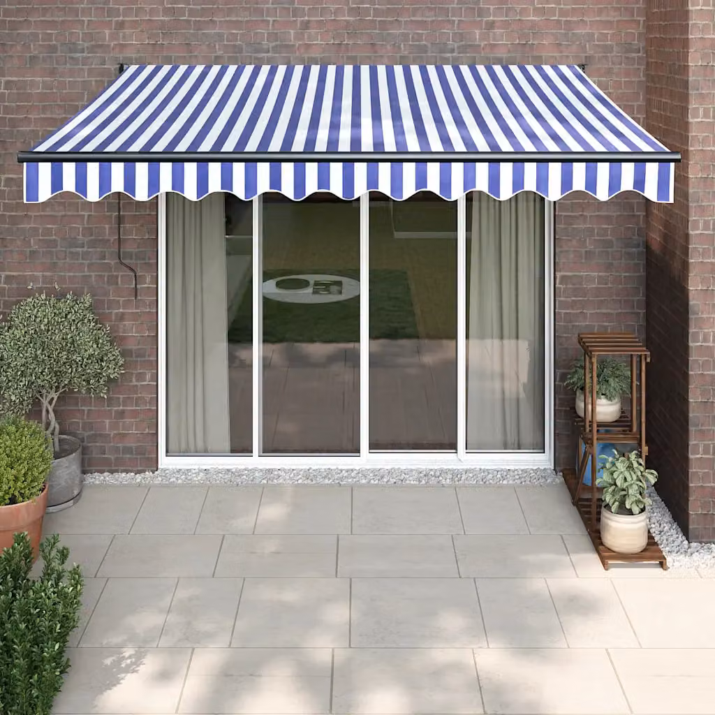 Tenda da sole automatica retrattile vidaXL in alluminio e poliestere, Blu e Bianca, L: 350 cm, P: 250 cm