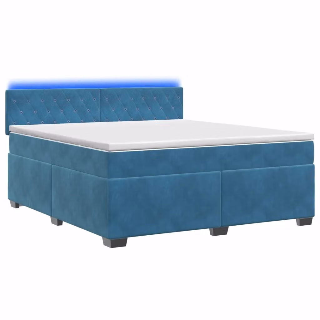 Letto con Box Spring e Materasso Ibrido vidaXL in Velluto Blu e Bianco con Illuminazione LED e Porte USB L/P/H: 140 x 190 x 88 cm – 2