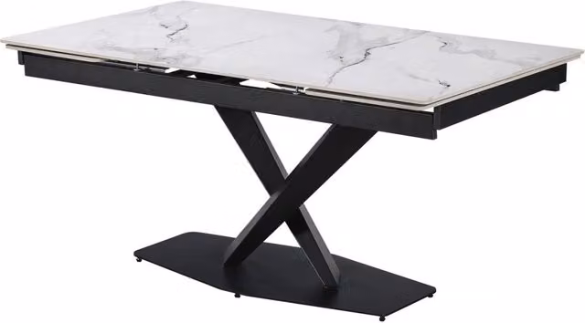 Tavolo da pranzo allungabile in ceramica per 6-10 persone "Silence" - Bianco marmorizzato grigio