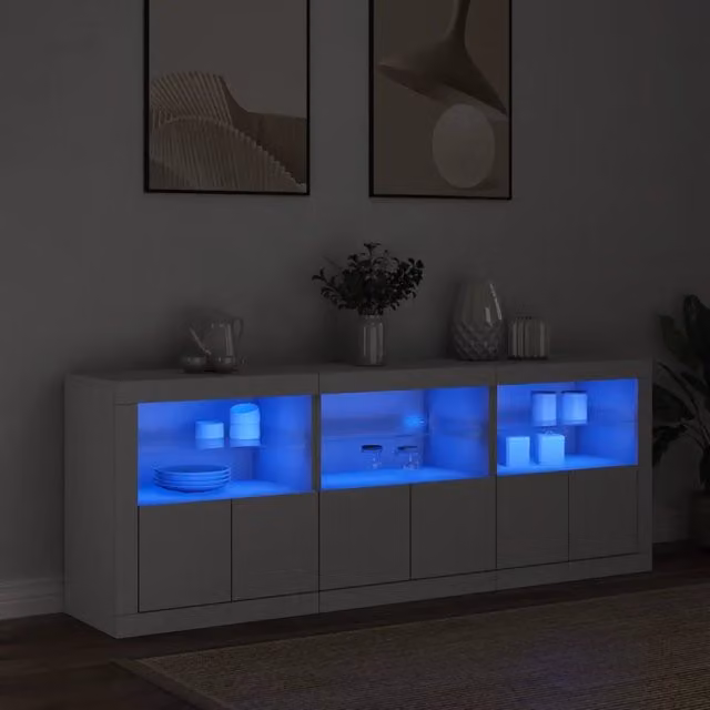 Credenza con Luci LED-Buffet-Armadio da cucina Bianca 181,5x37x67 cm 605218