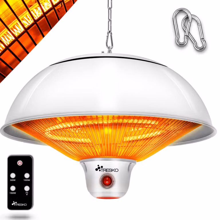 Riscaldatore a soffitto per esterni - 1500 Watt - Bianco - Elettrico - Resistente all'acqua - Per uso esterno - Radiatore a infrarossi