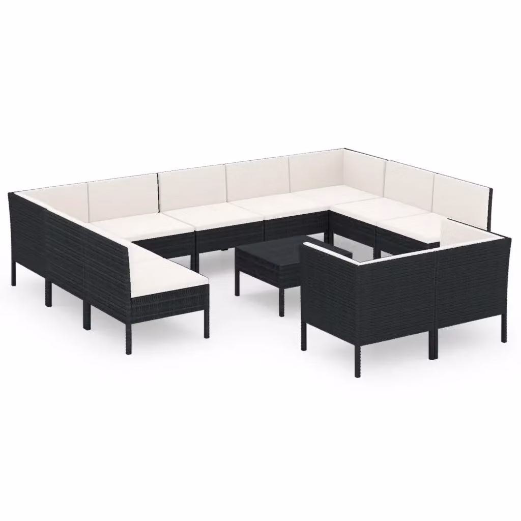 Set di divani da giardino a forma di U vidaXL con tavolino da caffè e cuscini, nero e bianco – 2