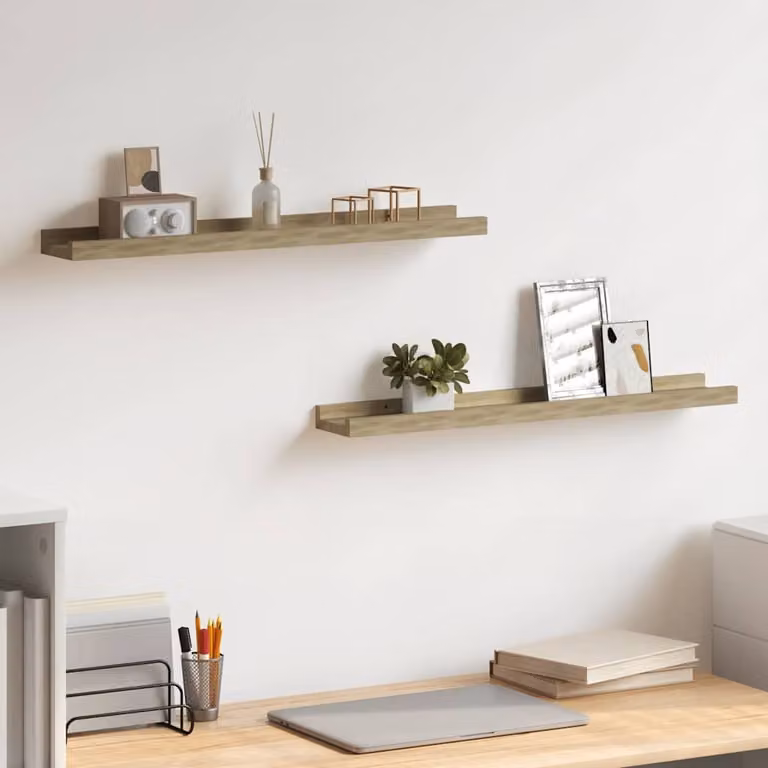 vidaXL Set di 2 mensole da parete in rovere Sonoma marrone L: 60 cm, P: 9 cm, H: 3 cm