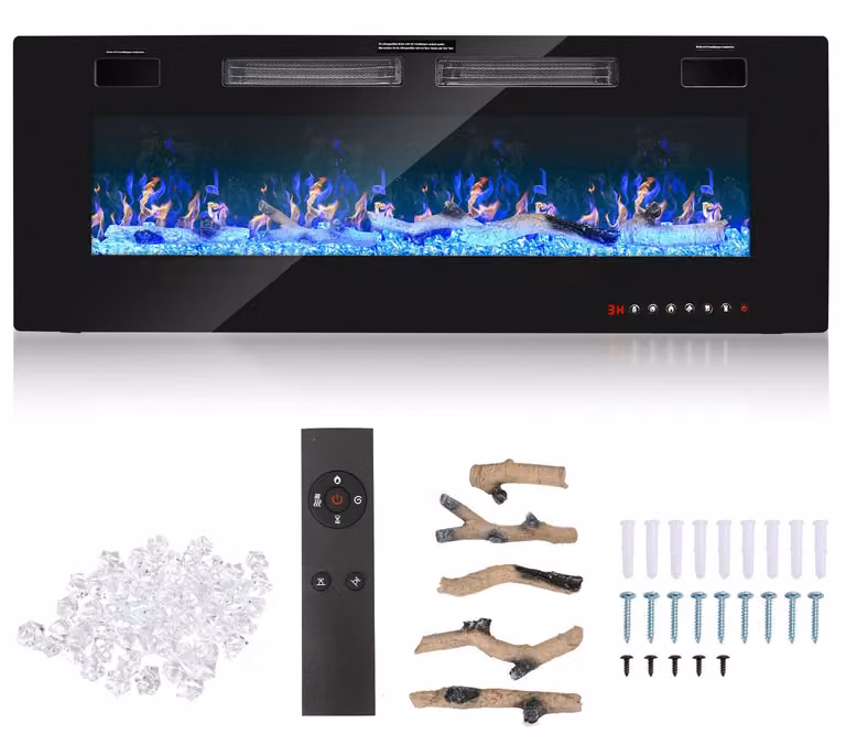Camino elettrico da 127 cm, 750 W/1500 W, con effetto fiamma a LED e timer