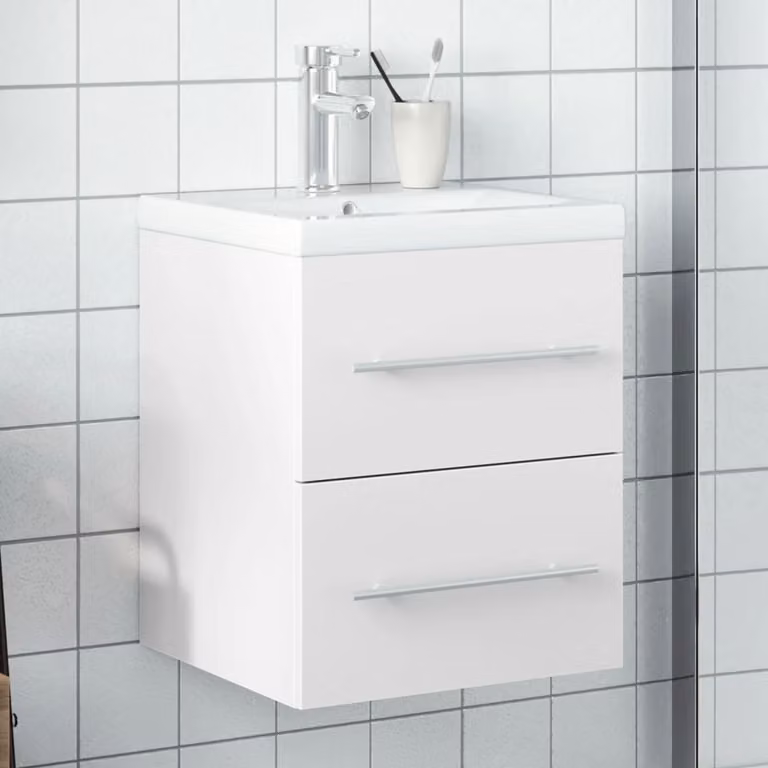 Mobile da Bagno Sospeso con Lavabo in Ceramica Bianco lucido vidaXL L: 76,5 cm, P: 48 cm, H: 41 cm