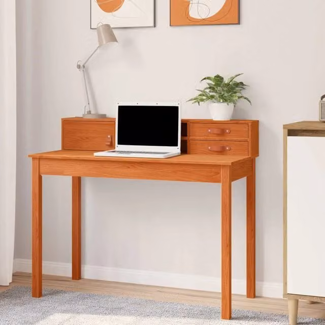 Scrivania in legno di pino marrone cerato vidaXL L: 110 cm, P: 50 cm, H: 93 cm – 1