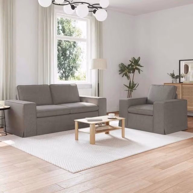 Set di 2 divani angolari vidaXL in tessuto moderno con cuscini inclusi e coperture rimovibili, disponibili in beige o grigio