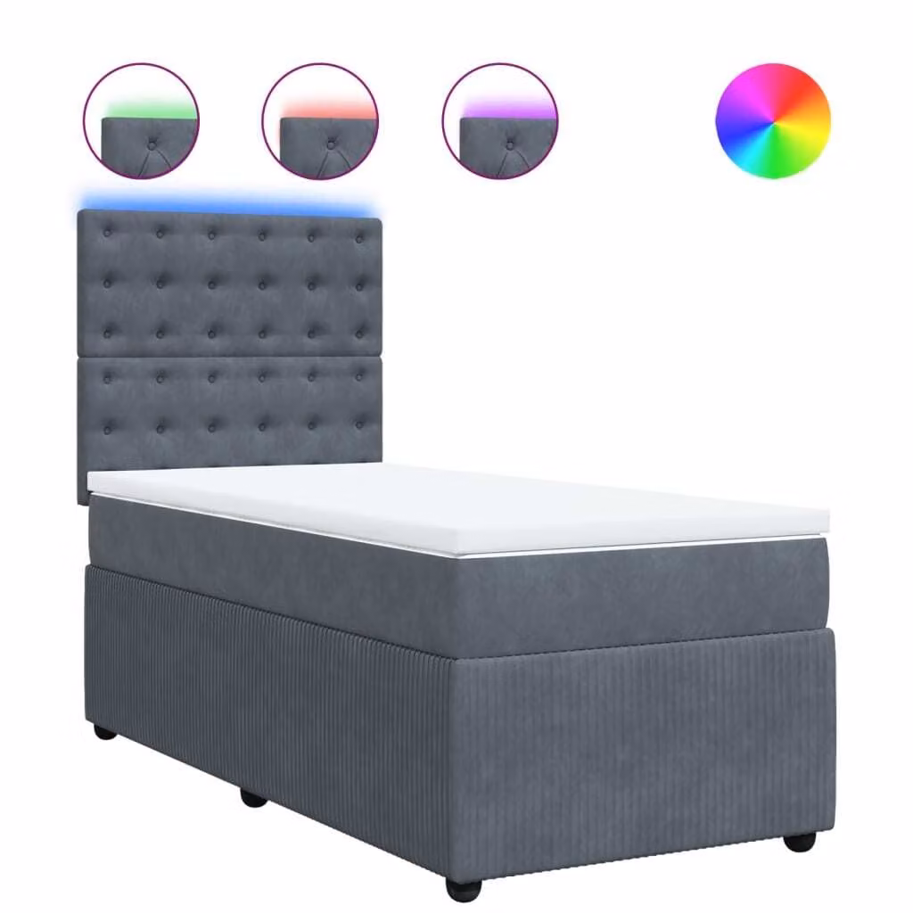 Giroletto a Molle con Materasso Grigio Scuro 80x200 cm Velluto