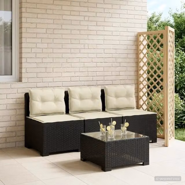 Divano da esterno-Divano da Giardino 3 posti con cuscini in look rattan PP 222692