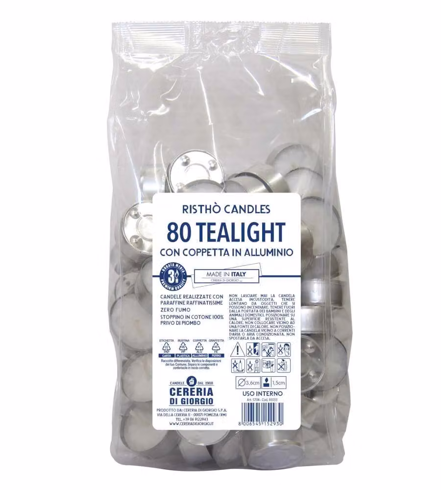 CERERIA DI GIORGIO Tealight Bianco 80 Pz Durata 3 Ore 3,6 cm Cilindrico