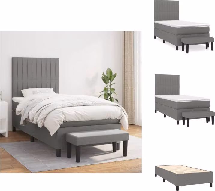 vidaXL Letto a molle con materasso grigio scuro 90x190 cm in tessuto - Letti & strutture letto