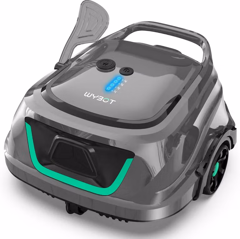 Robot aspirapolvere per piscine, alimentato a batteria, senza fili, con autonomia di 120 minuti e sistema di doppia filtrazione, con funzione di parcheggio automatico adatta a piscine fuori terra