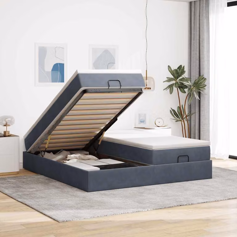 Struttura Letto con Pouf e Materassi vidaXL in Velluto con Base a Sollevamento, L: 180 cm, P: 200 cm, H: 23,5 cm