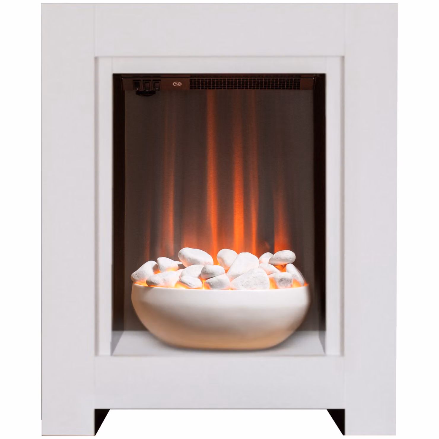Set camino Adam Monet in colore bianco con camino elettrico, dimensioni 73 cm x 60 cm x 20 cm, fiamma LED, potenza termica 1–2 kW