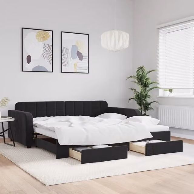 Divano Letto Estraibile con Cassetti-Sofa Letto-Daybed Nero 100x200 cm in Velluto 829112