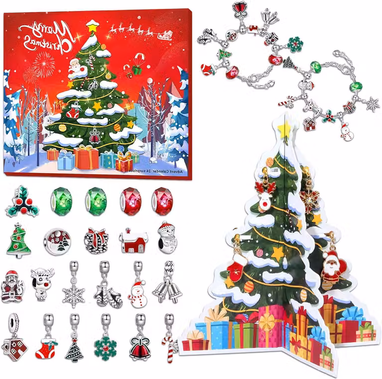 Calendario dell'Avvento 2025 per bambine - Calendario dell'Avvento con gioielli per bambini - Calendario di Natale con gioielli - 24 sorprese