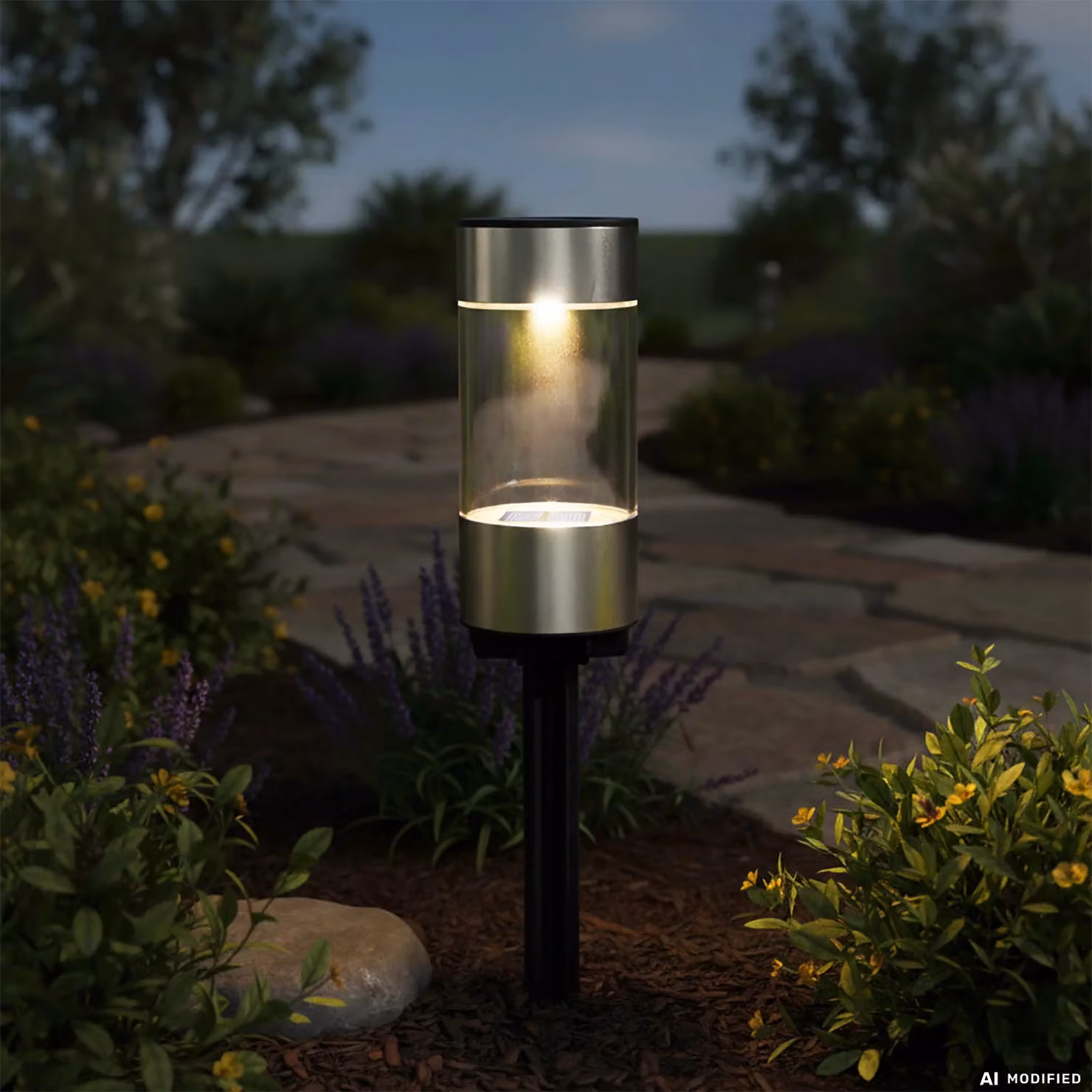 DICTROLUX Lampada Solare LED da Esterno Segnapasso Argentata con Luce Calda H: 19 cm, Diametro: 5 cm – 2