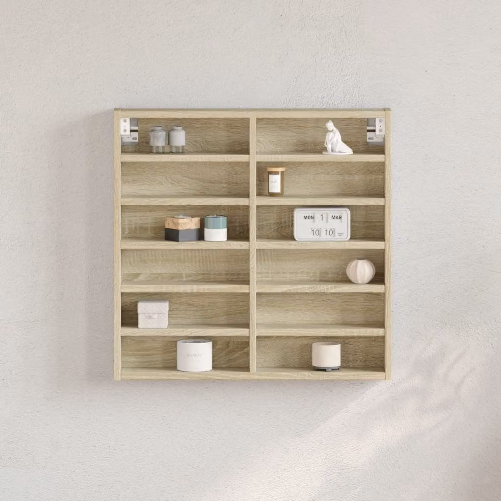 Armadietto Vetrina da Parete vidaXL in Legno Rovere Sonoma con Ante in Vetro e Ripiani Interni, L 60 cm x P 8,5 cm x H 58 cm