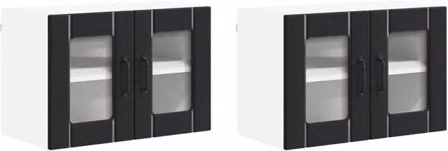 Set di 2 pensili da cucina LUCCA con ante in vetro nero, mobili da parete moderni in MDF, L 60 cm x P 31 cm x H 40 cm