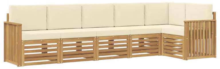 Set di divani da esterno, 6 pezzi, bianco e crema