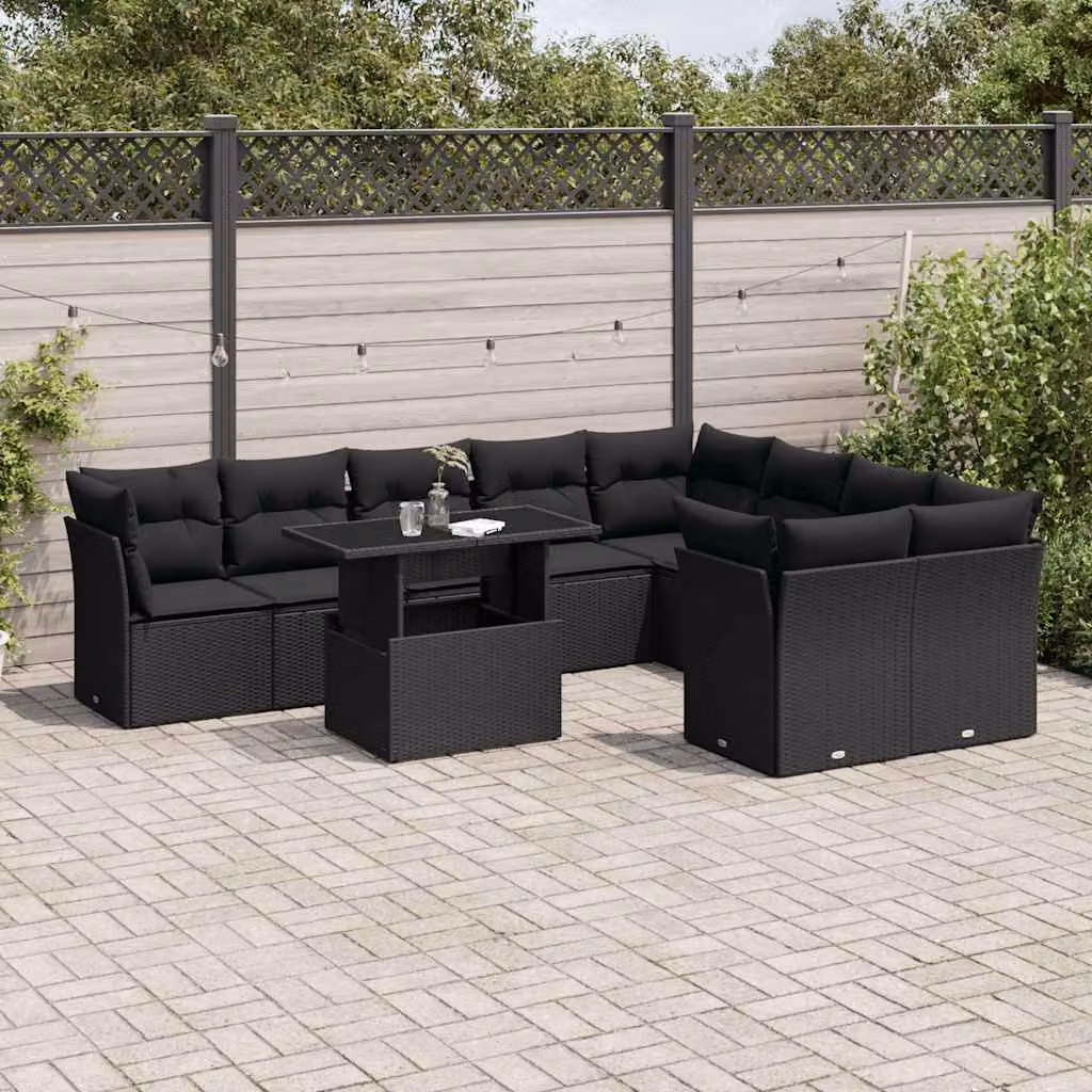 vidaXL Set Divano da Giardino a L con Tavolino e Cuscini, Polyrattan e Metallo, Nero – 1