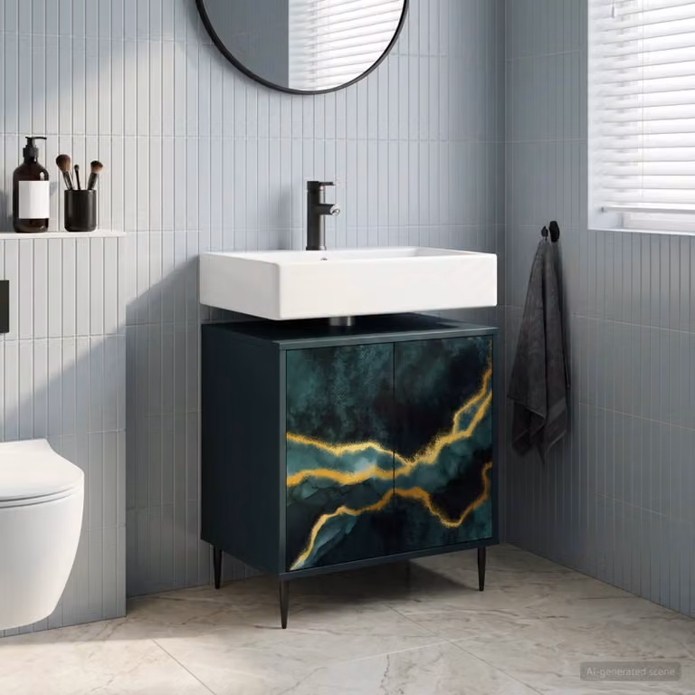 Mobile da bagno moderno vidaXL WIJHE in MDF, Nero e Multicolore, L: 60 cm, P: 40 cm, H: 61 cm