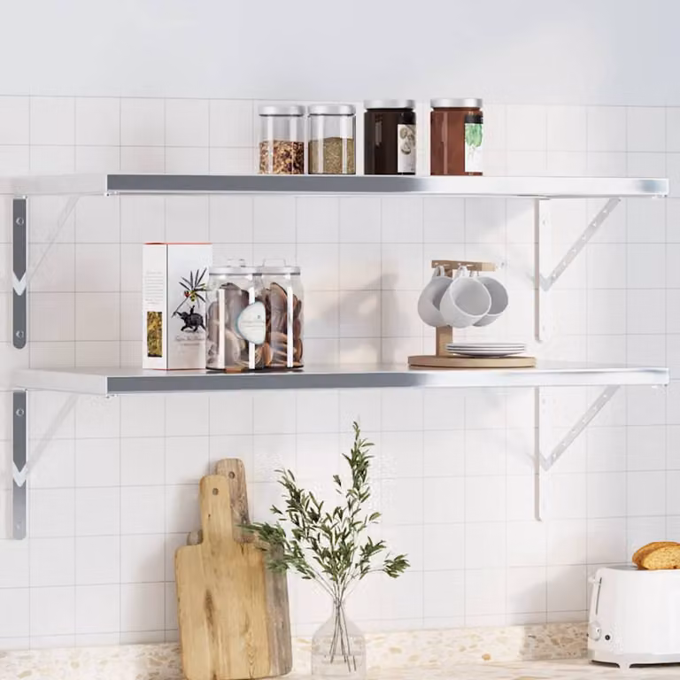 Set di 4 staffe per mensola vidaXL in acciaio inox spazzolato argento, L 40 cm x P 2,5 cm x H 25 cm