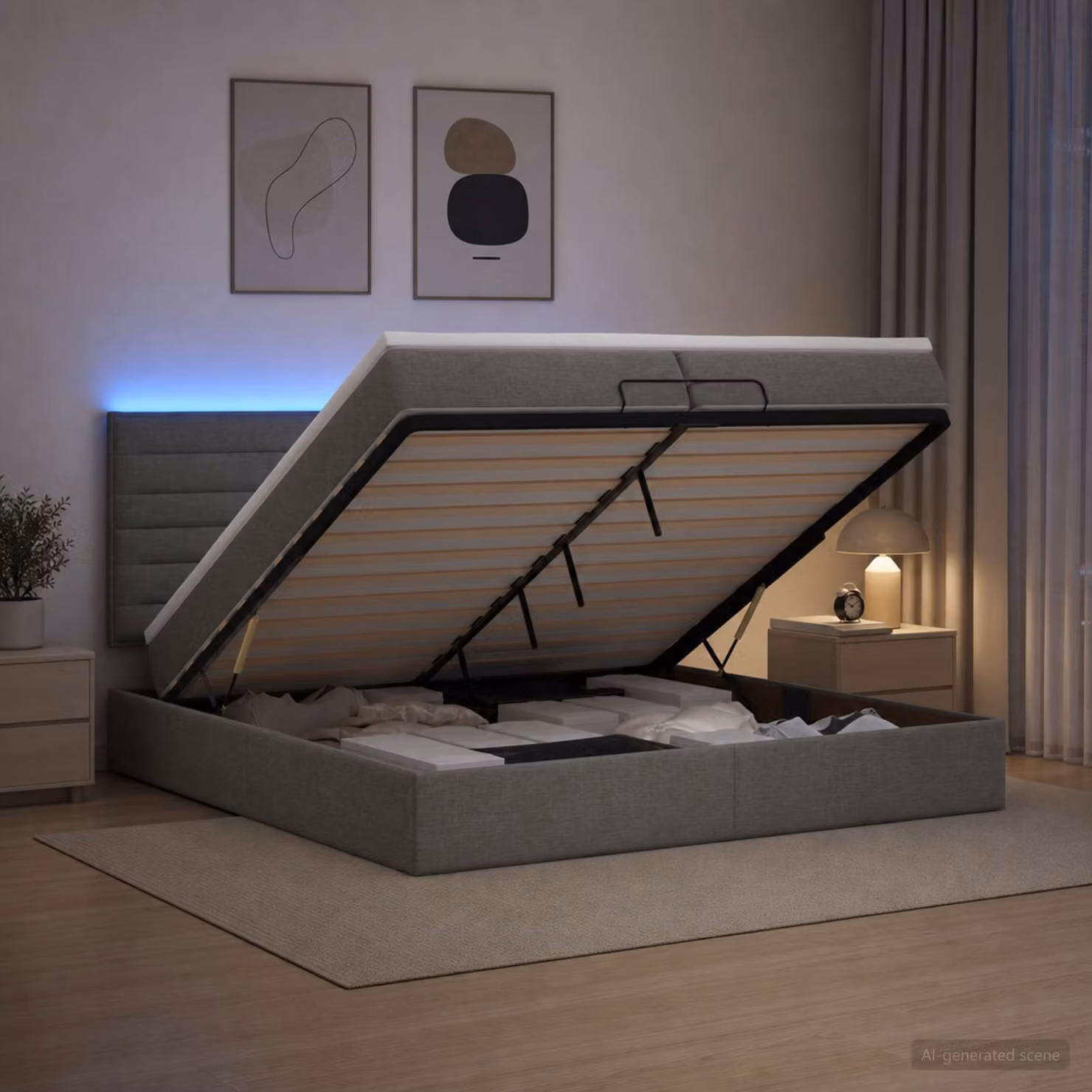 Letto Ottomano con Materasso e Illuminazione LED vidaXL, Grigio e Bianco, L/P: 200 x 200 cm
