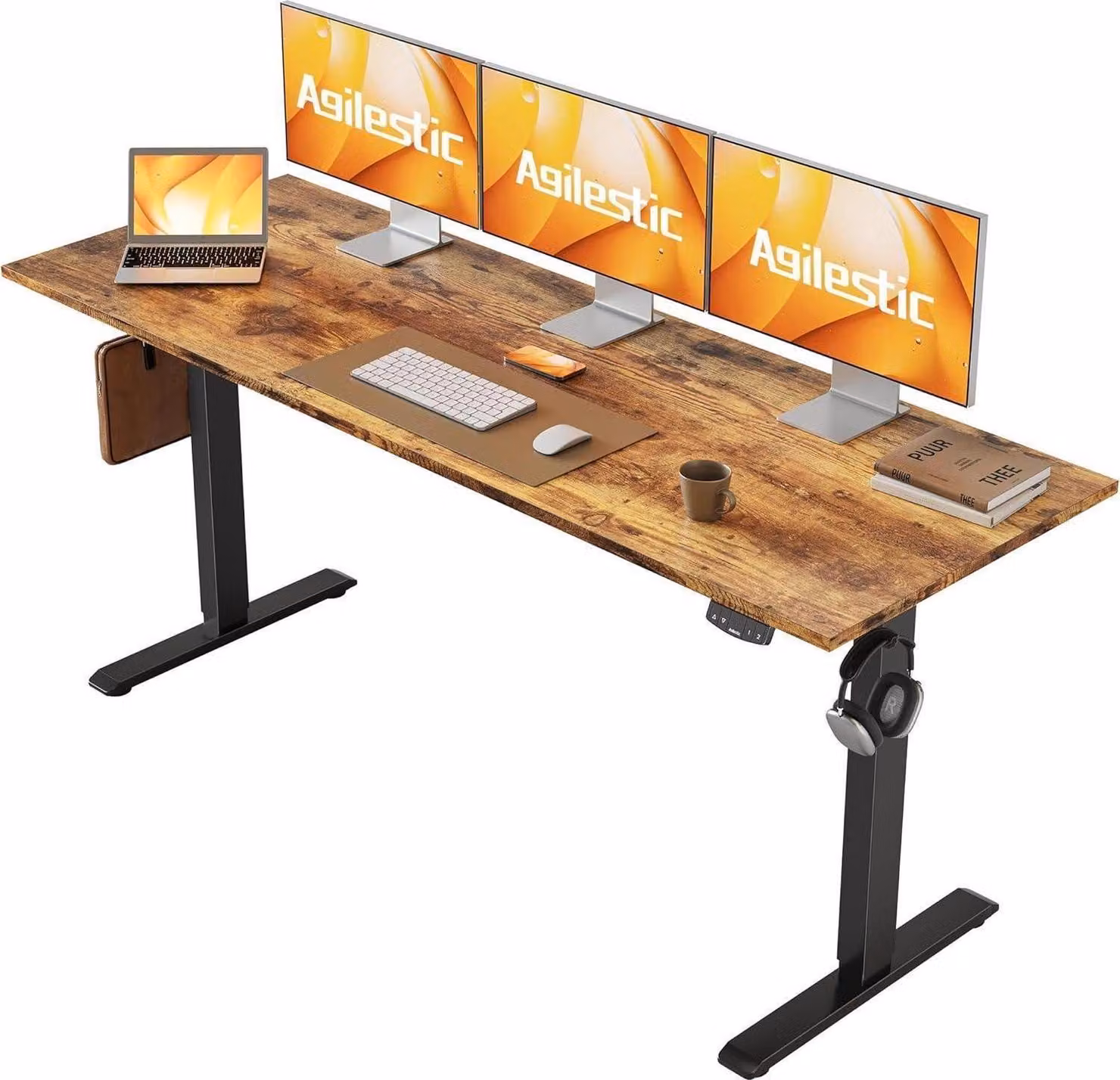 Agilestic Scrivania regolabile in altezza 160x60cm Marrone elettrico