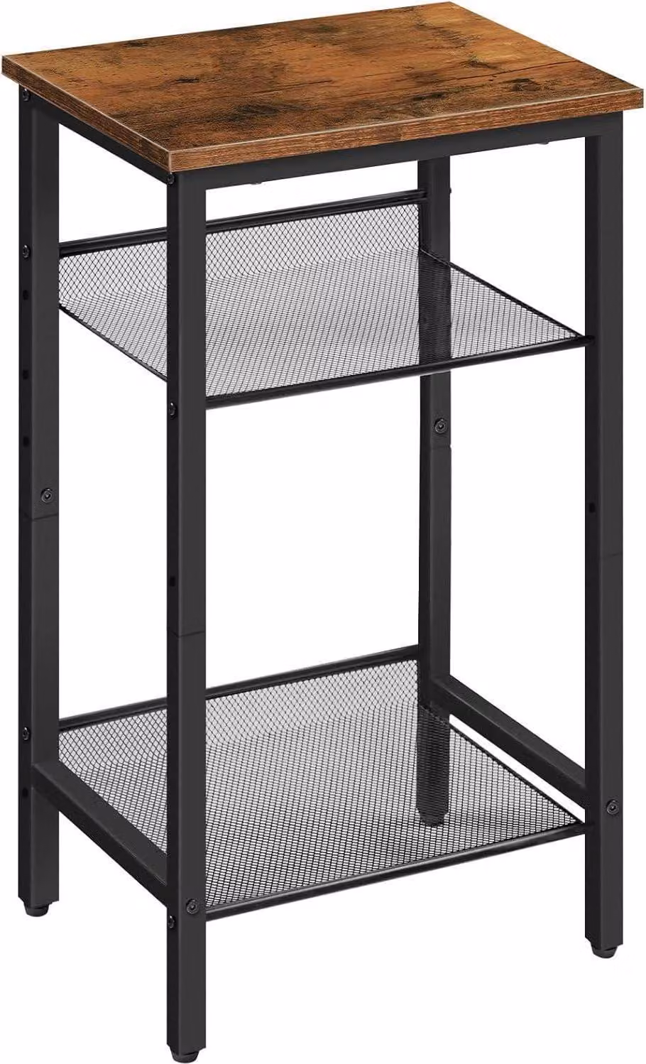 Tavolino con 2 ripiani regolabili in rete 38 x 28 x 74 cm design industriale marrone scuro-nero