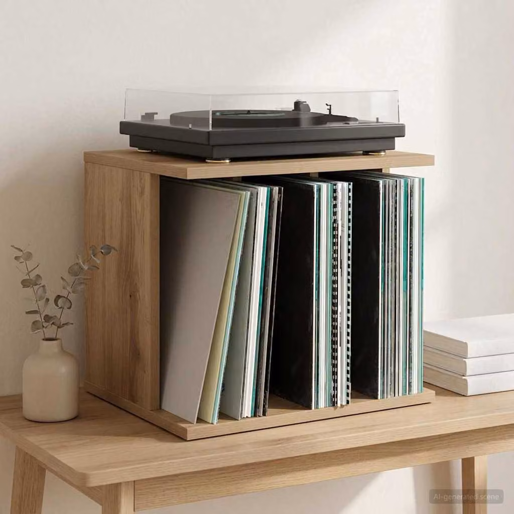 vidaXL Mobile Storage per Dischi in Vinile in Legno Rovere Marrone L: 42 cm, P: 33 cm, H: 36 cm