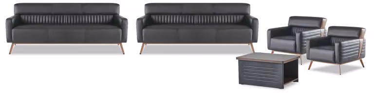 Designer Schwarze Sitzgarnitur 2x Lehnsessel Dreisitzer Couchtisch 5tlg