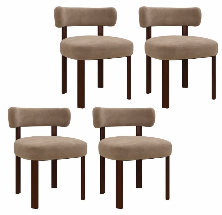 Set di 4 sedie da pranzo in legno massello, dal design semplice ed elegante, con schienali arrotondati che si adattano alla forma della schiena, per un comfort ottimale. Colore: kaki