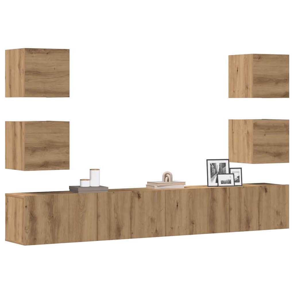 Set di 6 mobili TV da parete vidaXL in legno multistrato e MDF, stile moderno, colore marrone opaco