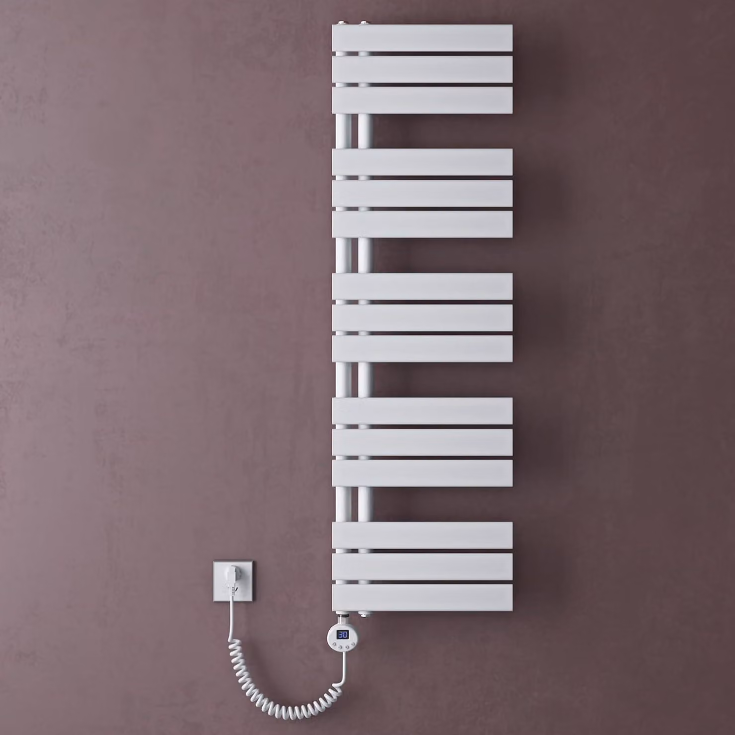 doporro Scaldasalviette Elettrico Bagno con Termostato Digitale e Funzione Timer 131x40cm 1000W Bianco, Termoarredo Elettrico Temperatura Regolabile, Radiatore da Parete Verticale - FN