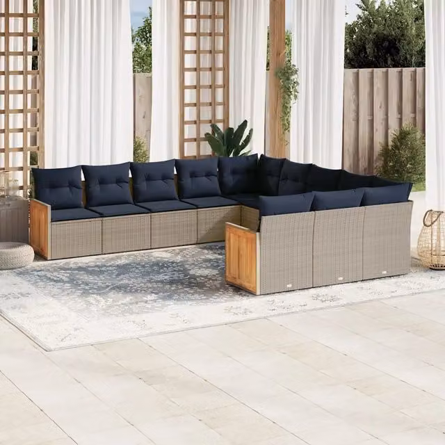 Set Divani da Giardino 11 pz con Cuscini Grigio in Polyrattan 3228112