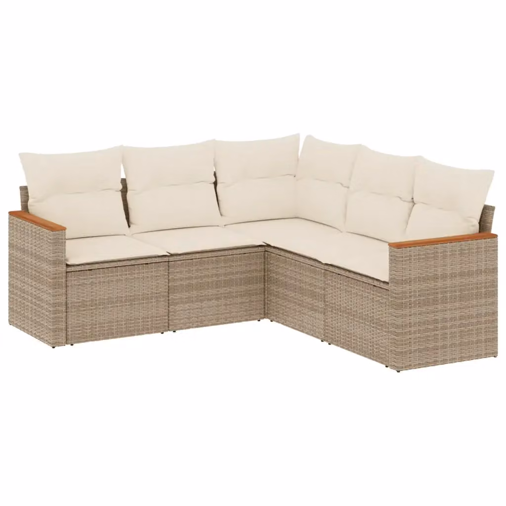 vidaXL Set Divano da Giardino 5 pz a Forma di L con Cuscini Beige e Struttura in Metallo e Polyrattan – 2