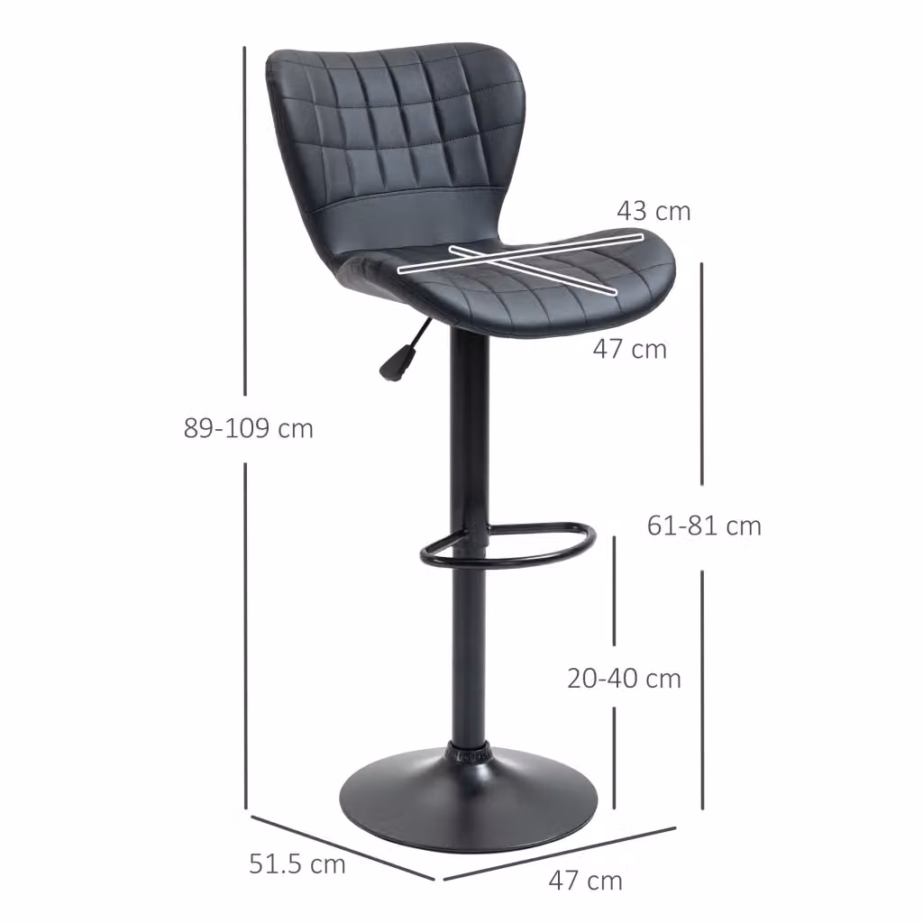 Set da 2 sgabelli da bar OKWISH girevoli e regolabili in altezza con schienale medio e poggiapiedi in similpelle nero – 2
