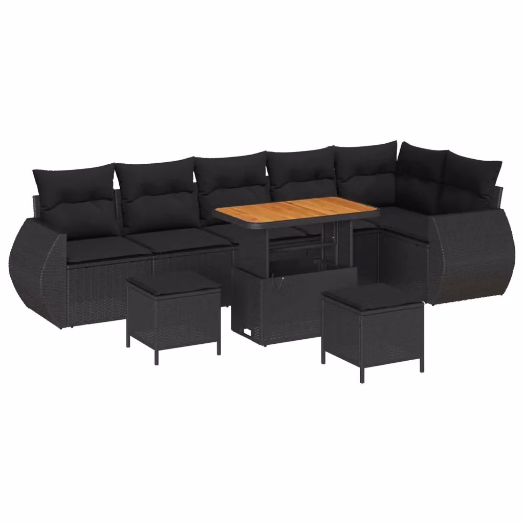 Set Divano da Giardino vidaXL 9 pz in Polyrattan Nero con Cuscini e Tavolino – 2