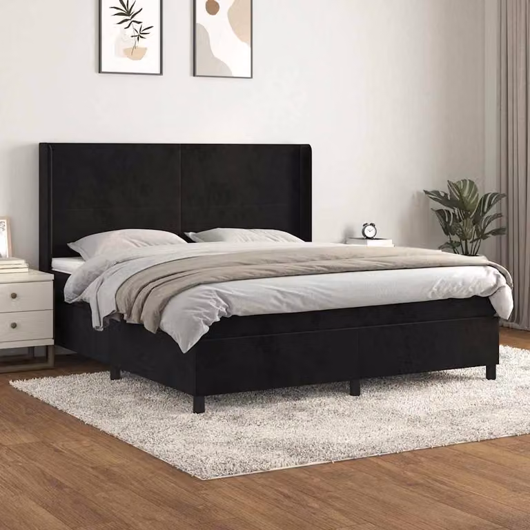 vidaXL Giroletto a Molle con Materasso in Velluto Nero L/P/H: 180 x 200 cm
