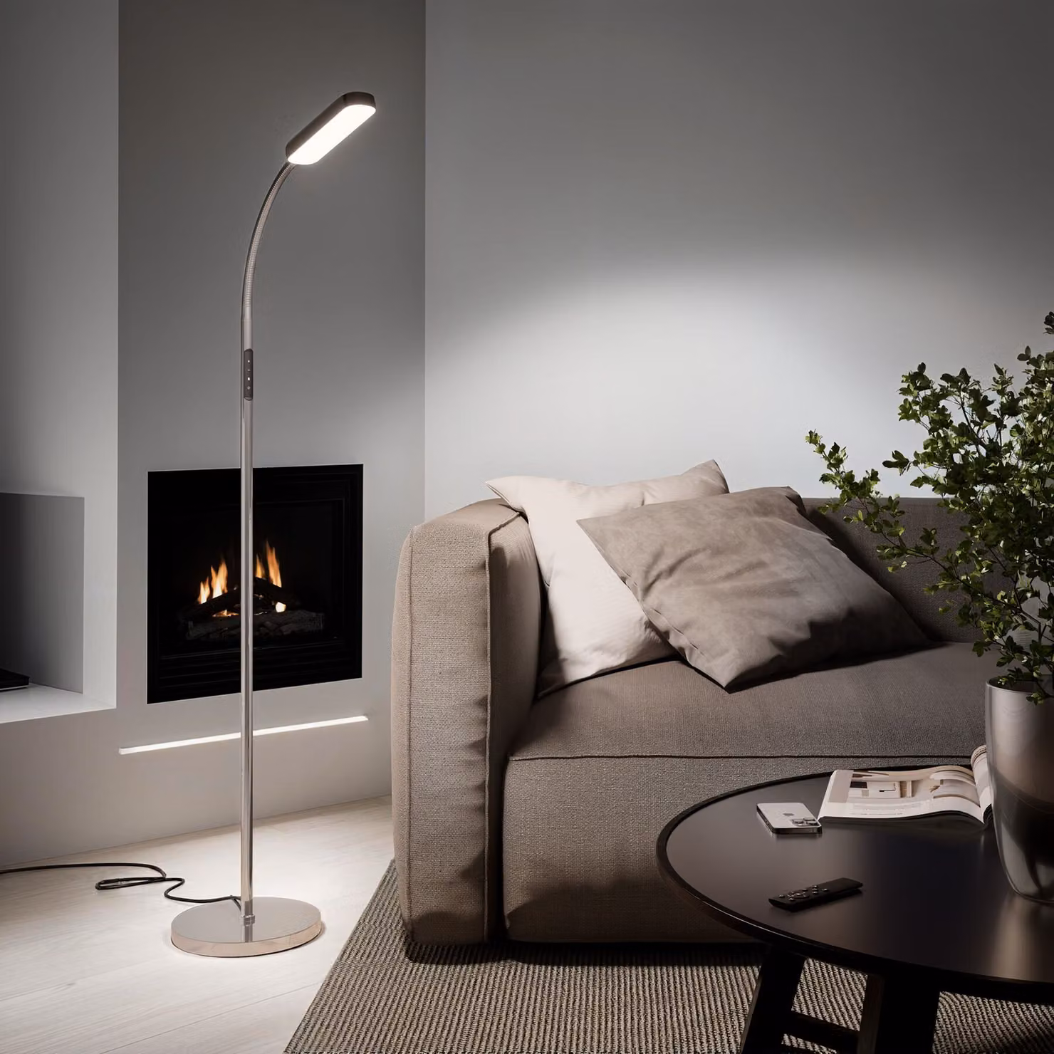 Lampada da terra LED tectake argento, 12 W, dimmerabile con telecomando e timer – 2