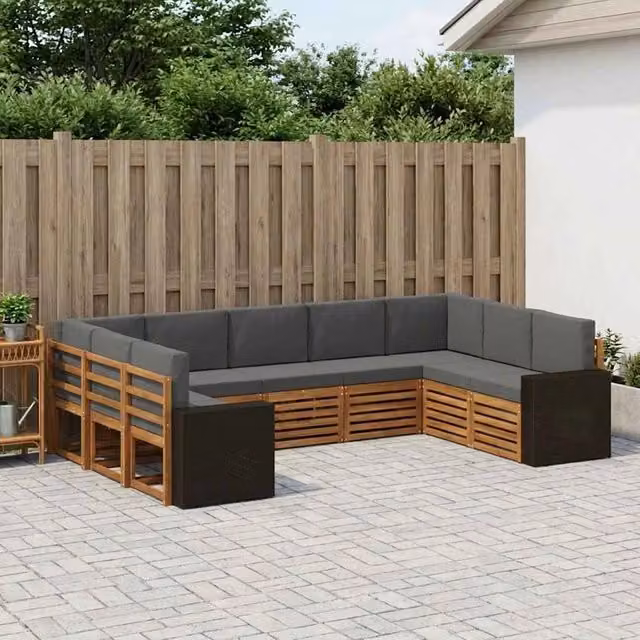 Set di divani da esterno 9 pz Naturale e Antracite Poliestere 3384843
